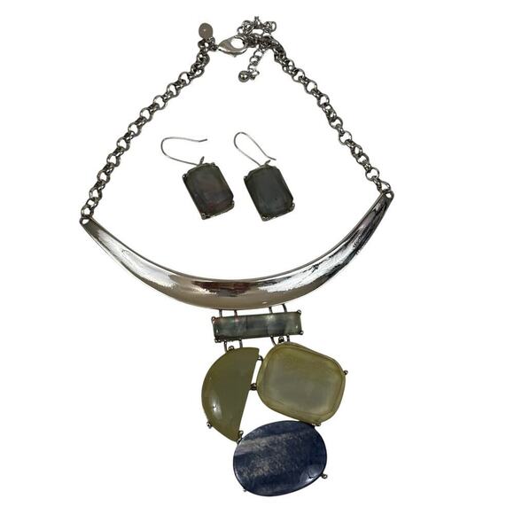 Chico's silver bib necklace/earrings, coastal, resort, vacation, bohemian, artsy - Picture 1 of 5
